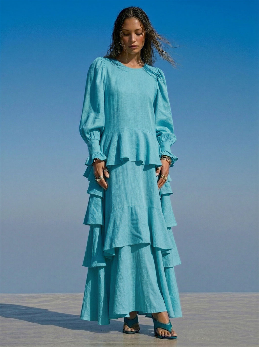 Langes Kleid mit UV-Schutz 50+ aus Öko-Tex® Leinenstoff