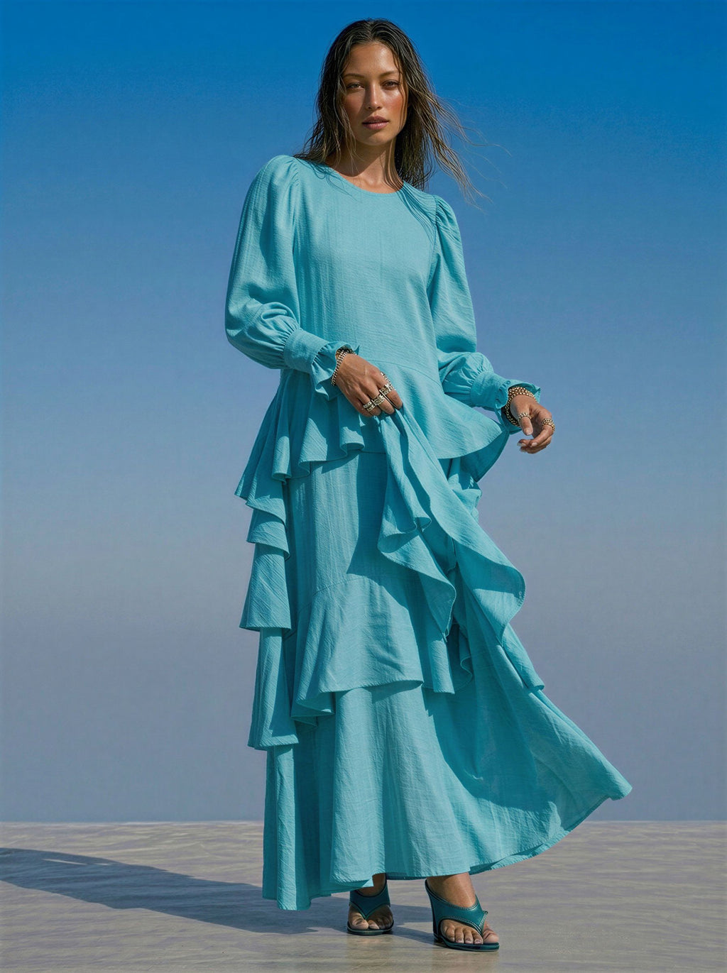 Langes Kleid mit UV-Schutz 50+ aus Öko-Tex® Leinenstoff
